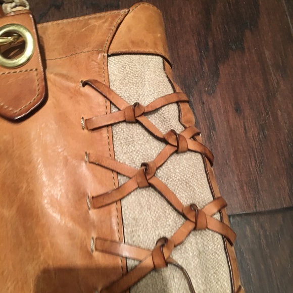 ❤️Gryson Brown Leather Handbag Tote Canvas Large - Picture 3 of 7